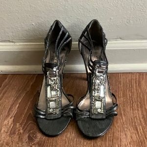Metallic gray heels